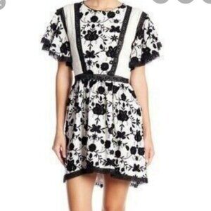 Anthropologie Black/White Joie Gaetena Embroidered Cocktail Dress Size 2
